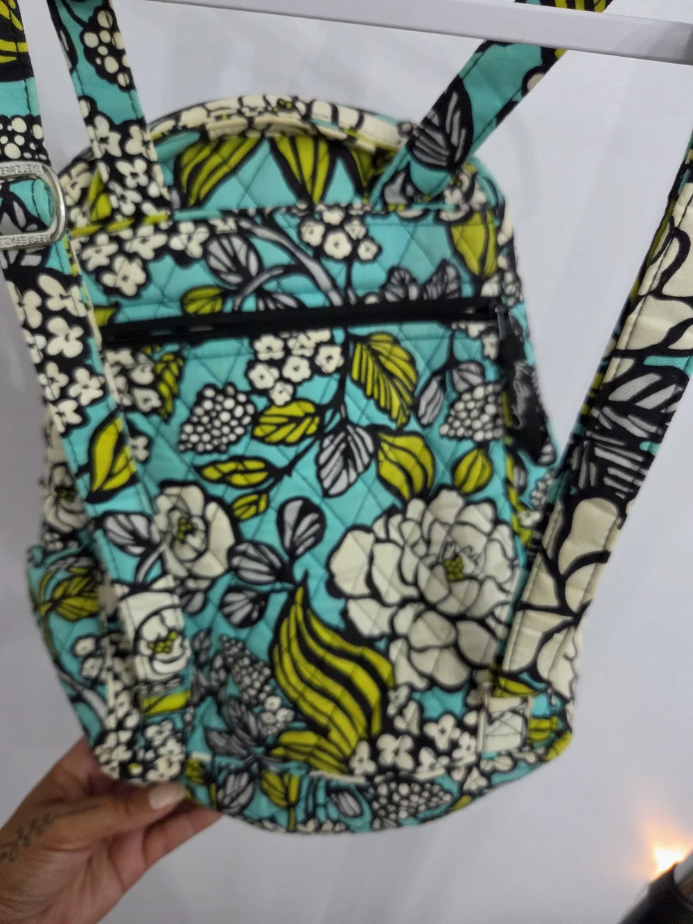 Vera Bradley Quilted Floral Mini Backpack in Aqua, Green & Cream